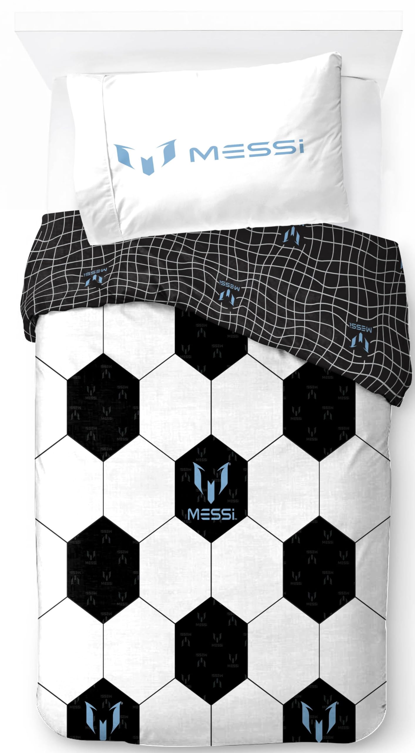 Jay Franco Messi Football Bettwäsche-Set – Superweiche Kinder-Bettwäsche mit Kissenbezug, NUR BETTBEZUG (Füllung Nicht enthalten), Weiß, 2-teilig Einzelbett