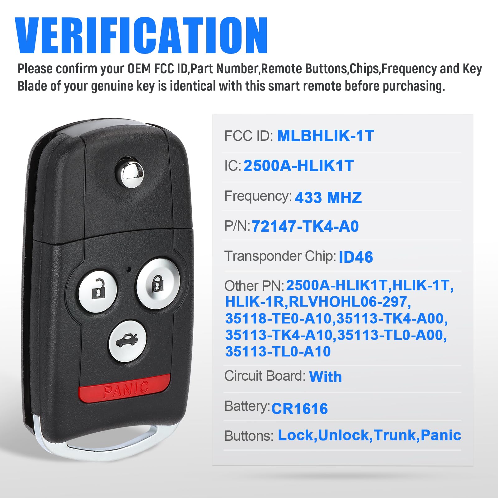 Amazon.com: Keymall Keyless Entry Remote 4 Button Flip Key Fob