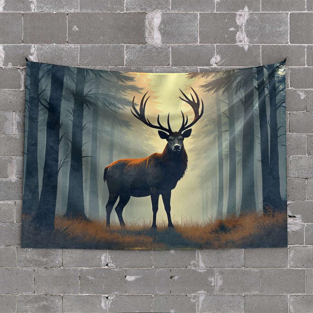 Pkrd Girls Colour Wall Tapestry For Bedroom A Majestic Stag Stands In A Misty Forest. Tapestry Garage Accessories For Man Cave Room Decor Aesthet(100X150cm)