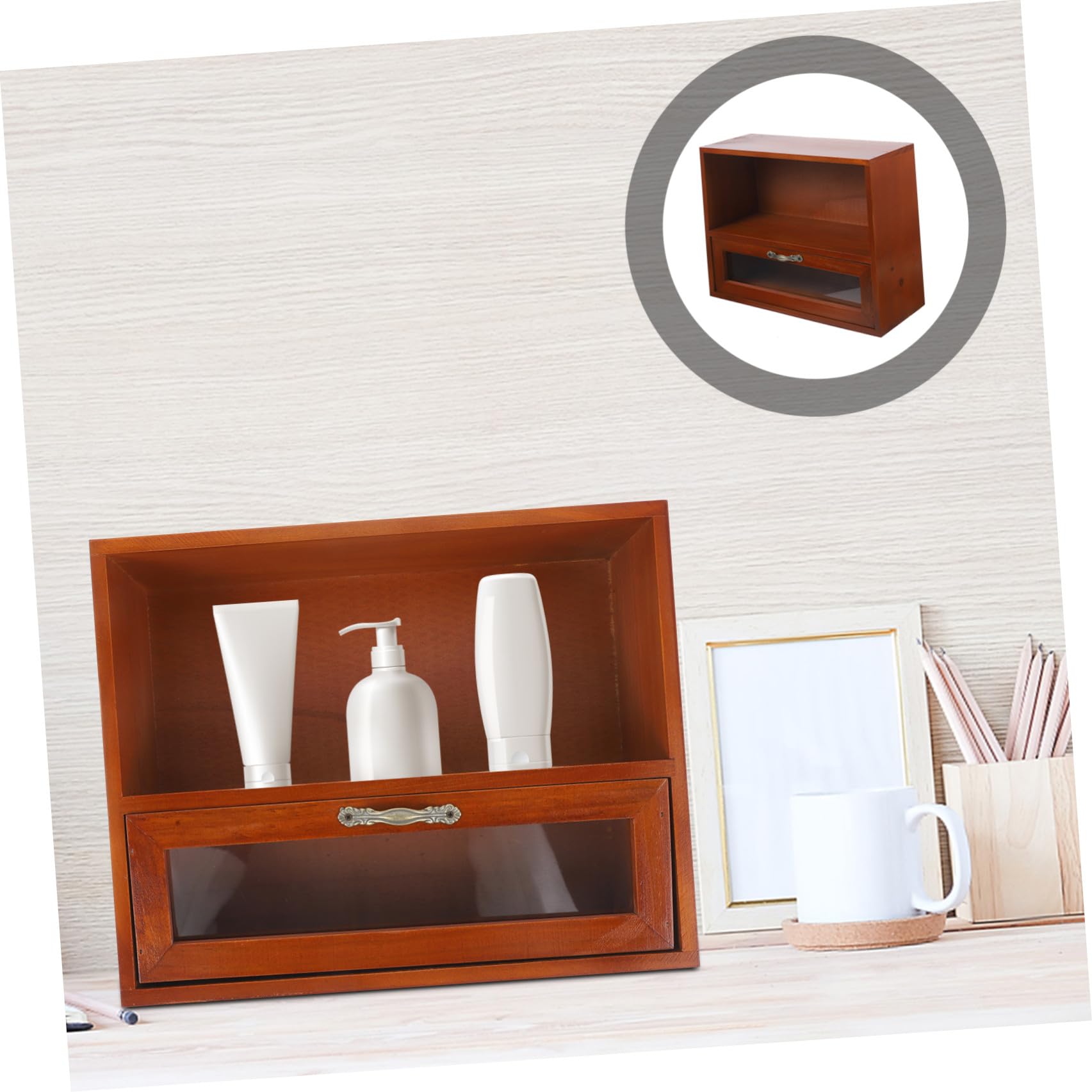 Scatola in Legno Antico con Coperchio e Cassetti Multipli per Organizzazione da Scrivania, per Conservare Gioielli e Piccoli Oggetti in Casa o Ufficio