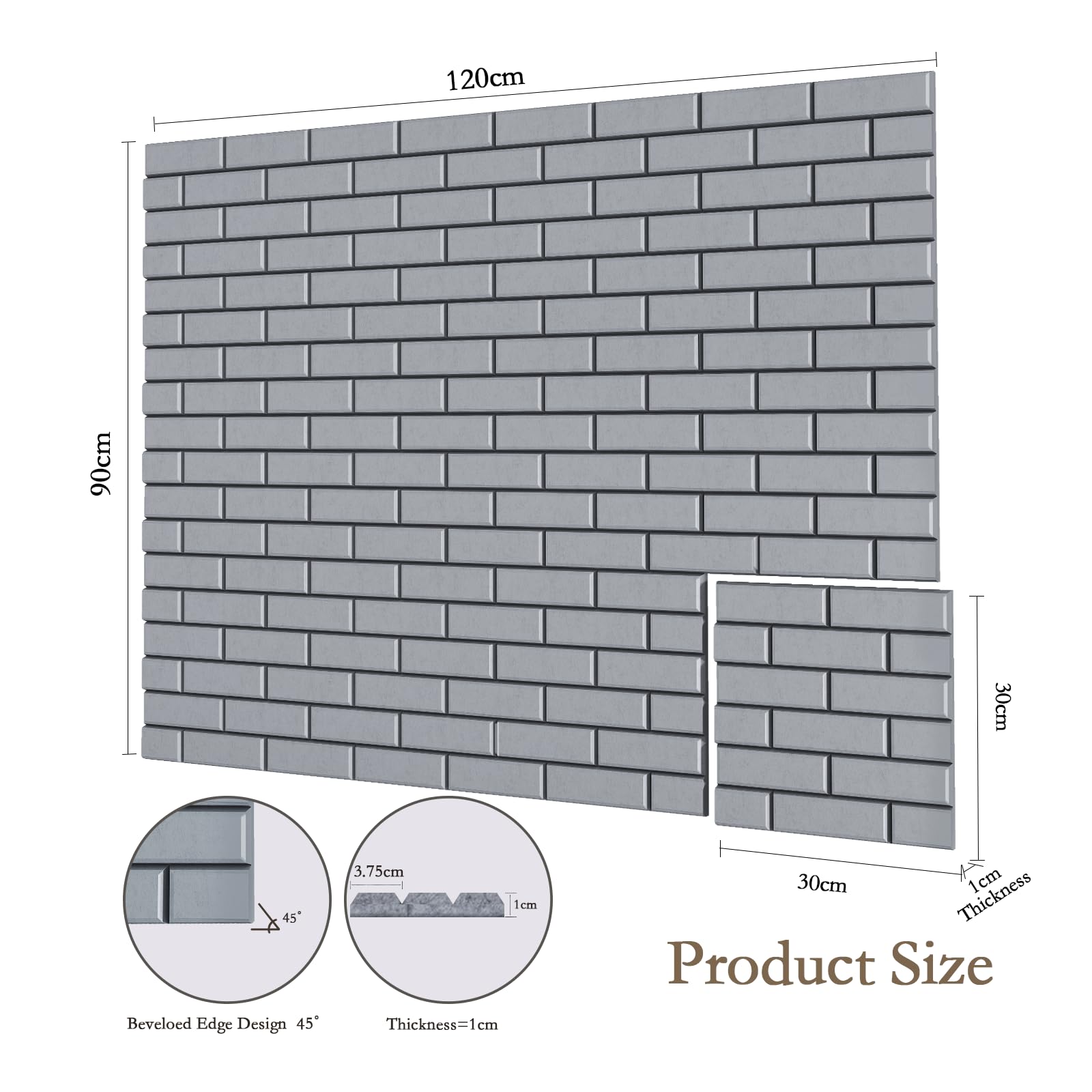 JBER 12 Stück Akustikpaneele Selbstklebend, Ziegel-Schallschutzplatten, Hochdichte Akustikwandpaneele für Aufnahmestudios, Spielzimmer, Zuhause, Büro, 30 x 30 x 1 cm, Grau