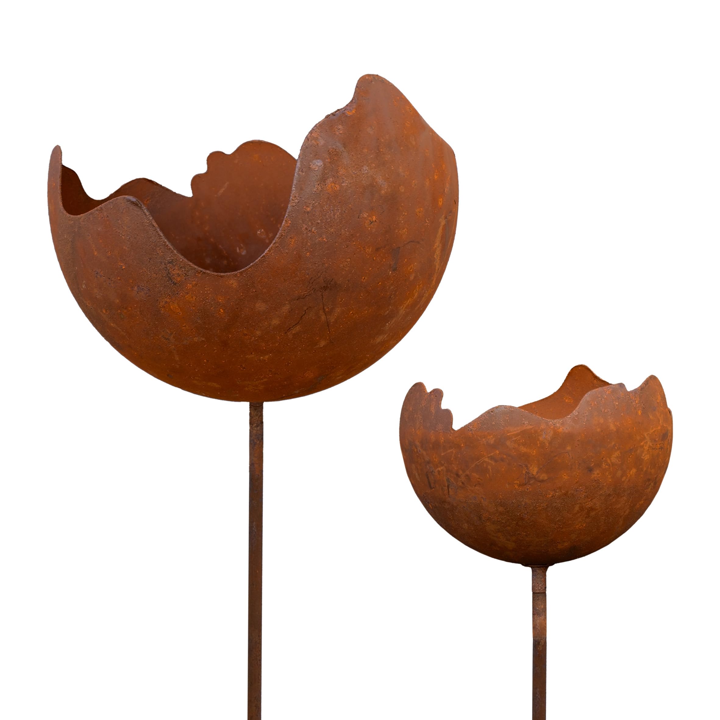 Lot de 2 boules de feu en métal rouillé - 92/70 cm - Photophore avec piquet - Décoration de jardin