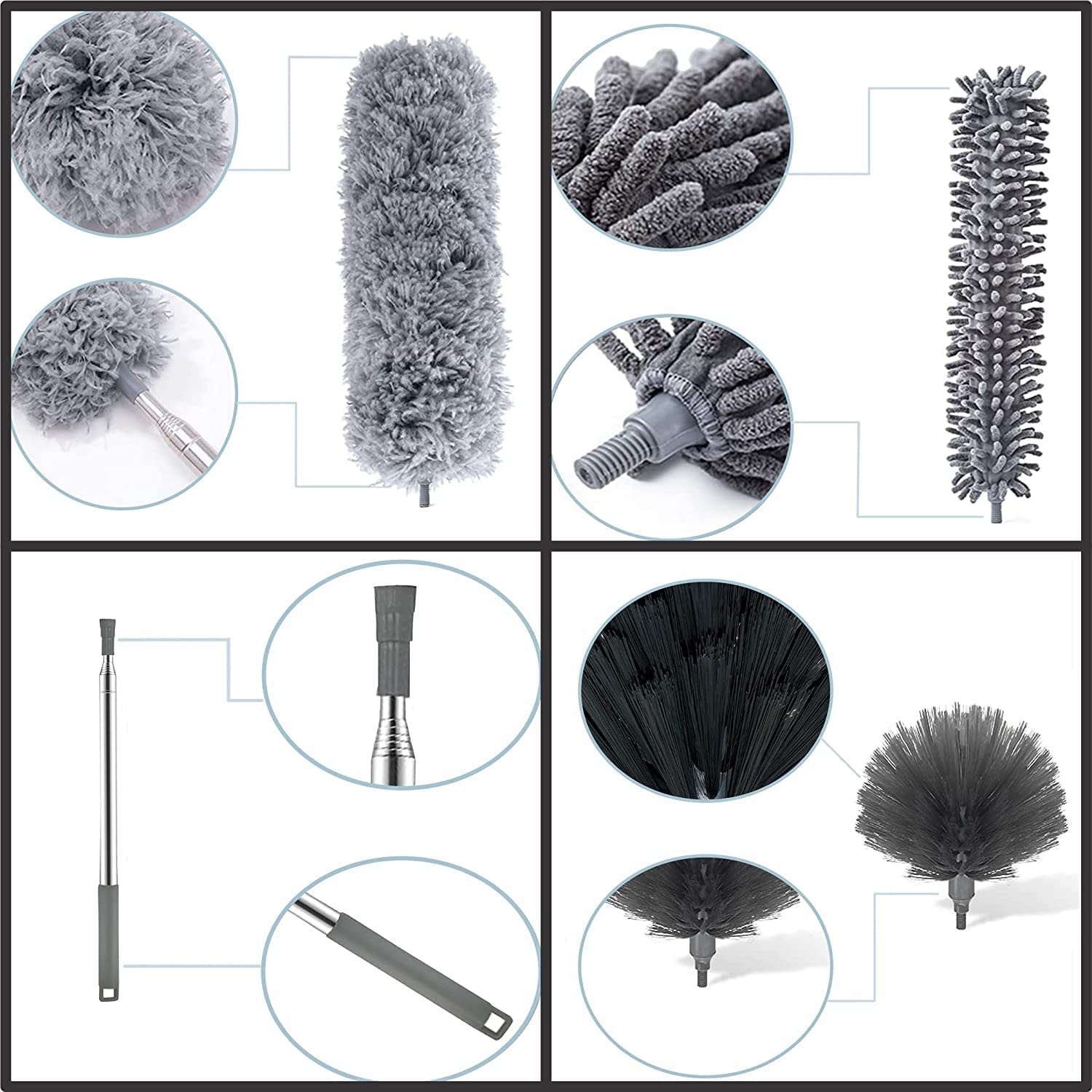 3 in 1 Duster Microfiber Feather Duster 4Pcs Bendable&Extendable Fan Cleaning Duster Duster for High Ceiling Fans,Window Blinds,Furniture (Gray) 4
