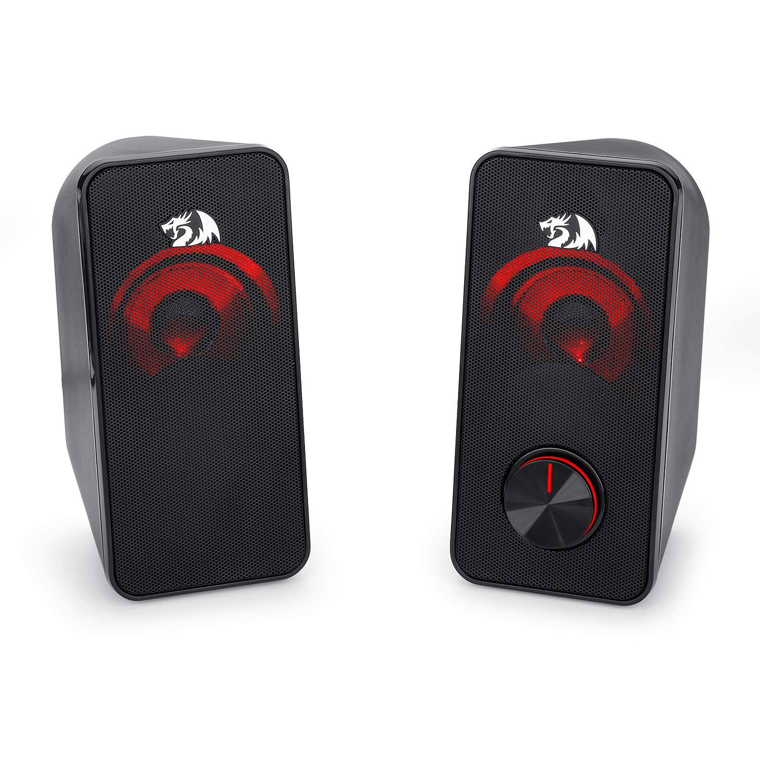 Redragon Altoparlante stereo 2.0 Stentor (GS500) 2x5W per computer con retroilluminazione rossa, alimentato da USB & Jack 3,5 mm