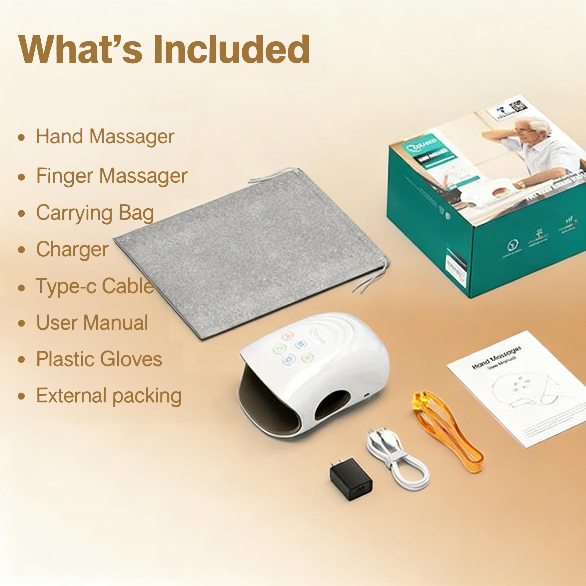 cotsoco Elektrisches Handmassagegerät mit Wärme und Kompression, Kabelloser Hand Massager zur Schmerzlinderung für Finger, Hände und Handgelenk, Geschenke für Damen und Herren, Weiß