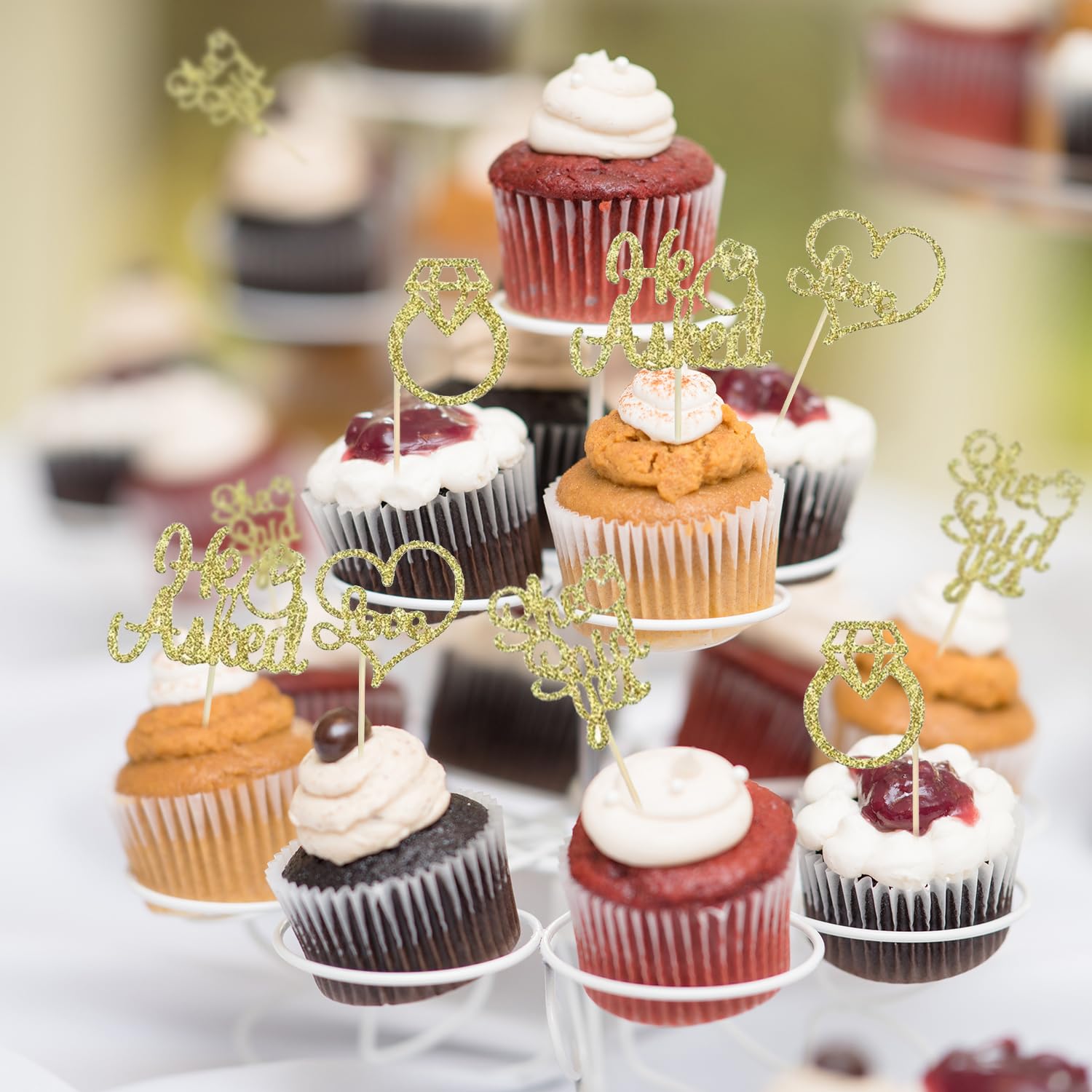 24 PCS Fall in Love Cupcake Toppers Glitter Bridal Shower Cupcake Pi