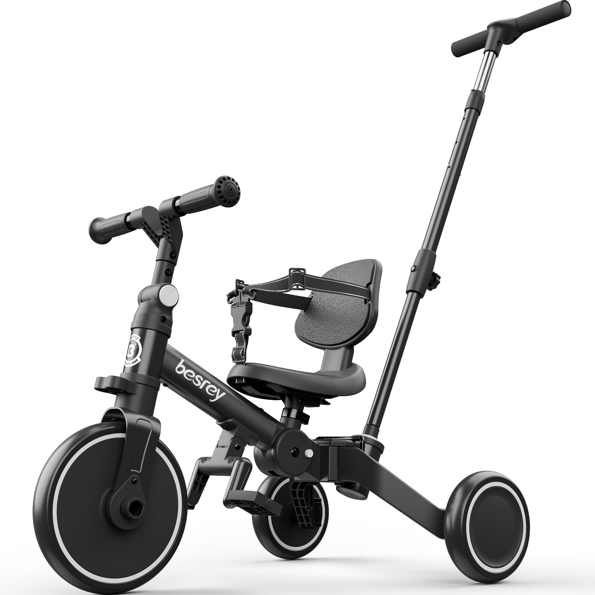 besrey Triciclo per Bambini 4 in 1, Bici Senza Pedali da 1 a 3 Anni, Nero