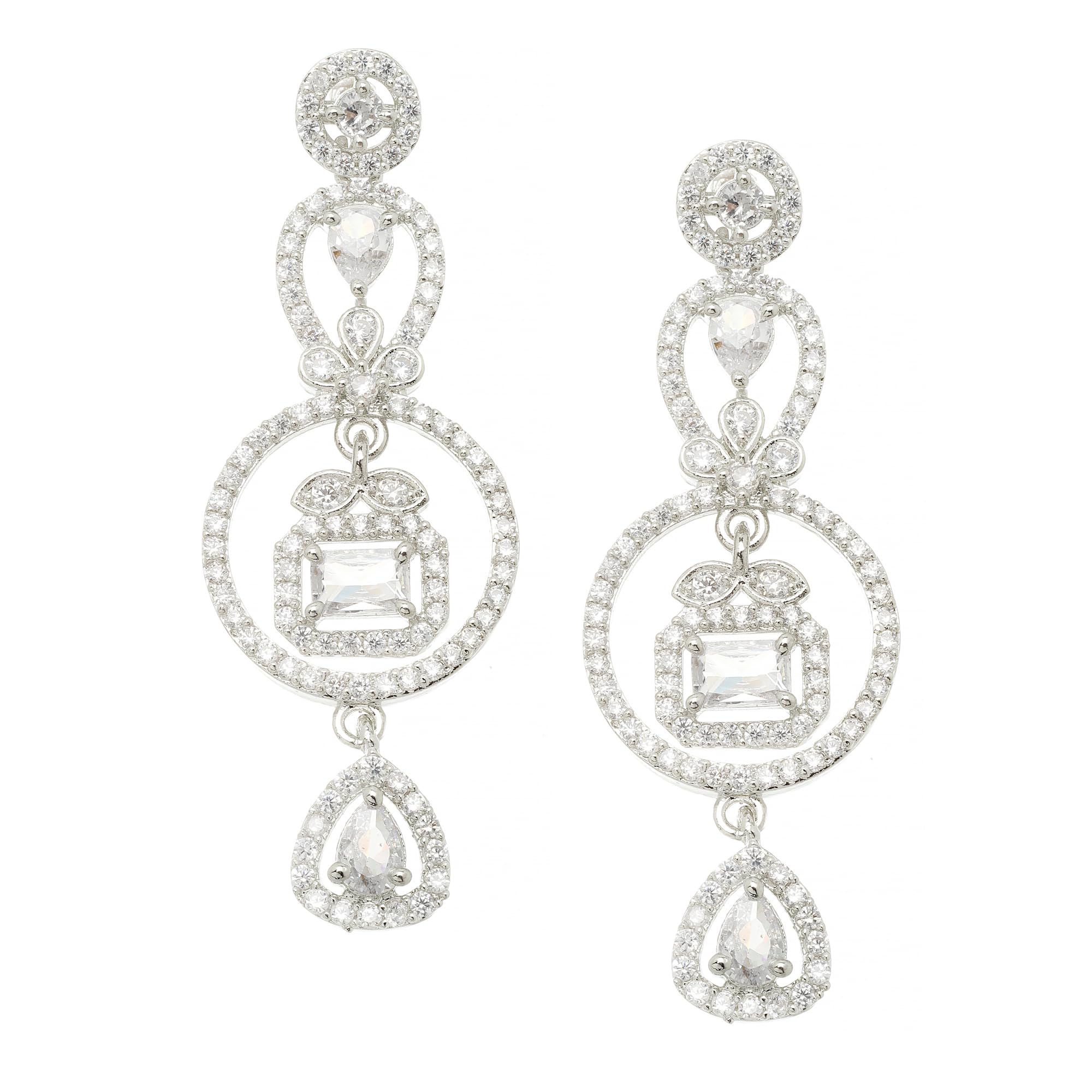 ZENEME Rhodium-Plated American Diamond Studded Circular Shaped Drop Earrings For Girls and Women (White) (B0CGHKMTBZ) Amazon Price History, Amazon Price Tracker
