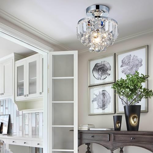 BESTIER Modern Chrome Crystal Semi Flushmount Chandelier Lighting LED Ceiling Light Fixture Lamp for Dining Room Bathroom Bedroom Livingroom - 8
