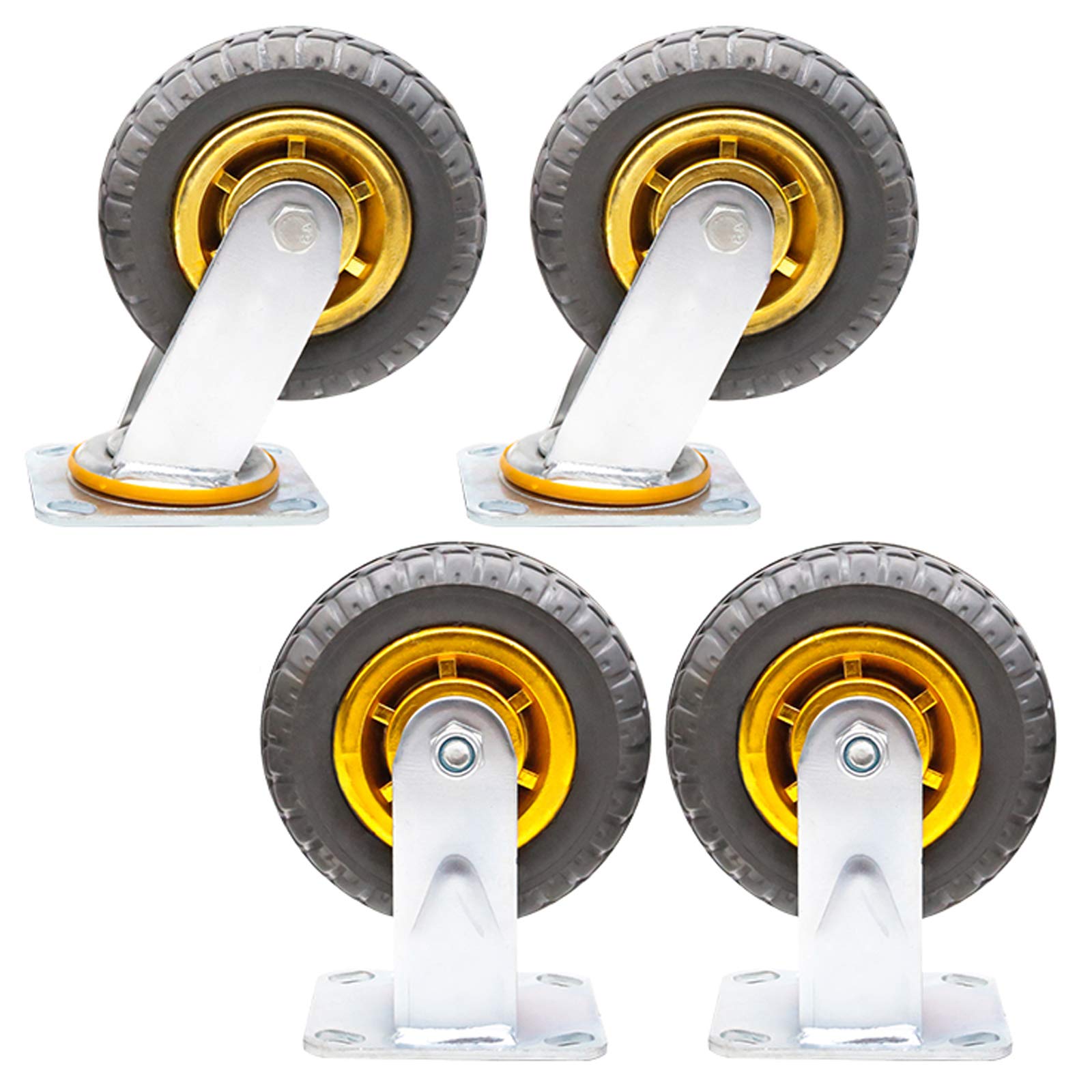 ZGUOUZANTYE Industrial Caster Wheels Heavy Duty 360° Swivel Transport Trolley Furniture Castors Silent Rubber Wheel Pack of 4(Standard+universal,150mm)