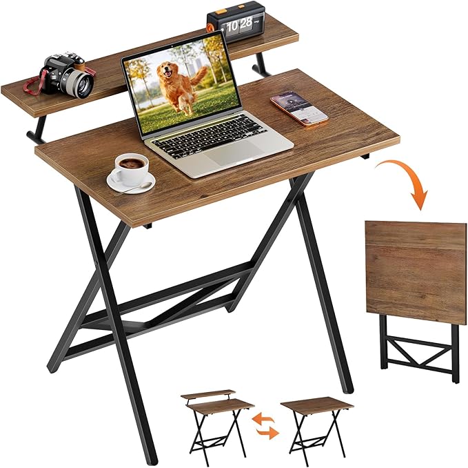 Escritorio Plegable con Altura Ajustable 60x80cm Nogal