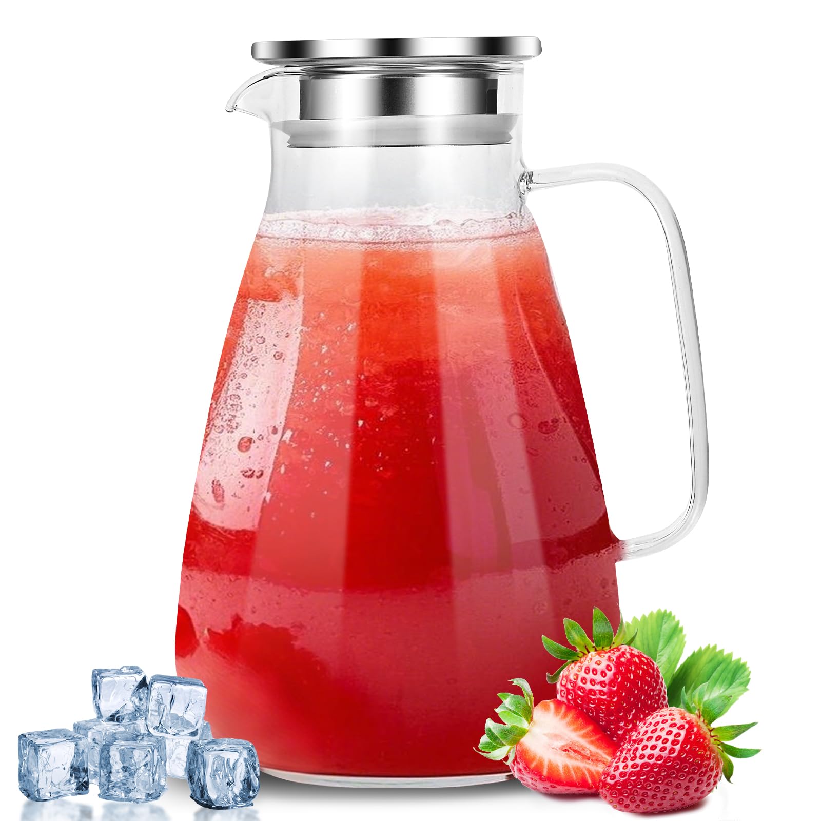 Caraffa in vetro da 2,2 litri, bollitore trasparente impermeabile con coperchio in acciaio inossidabile, bollitore sigillato e a prova di perdite, adatto per tè freddo, tè caldo, succo