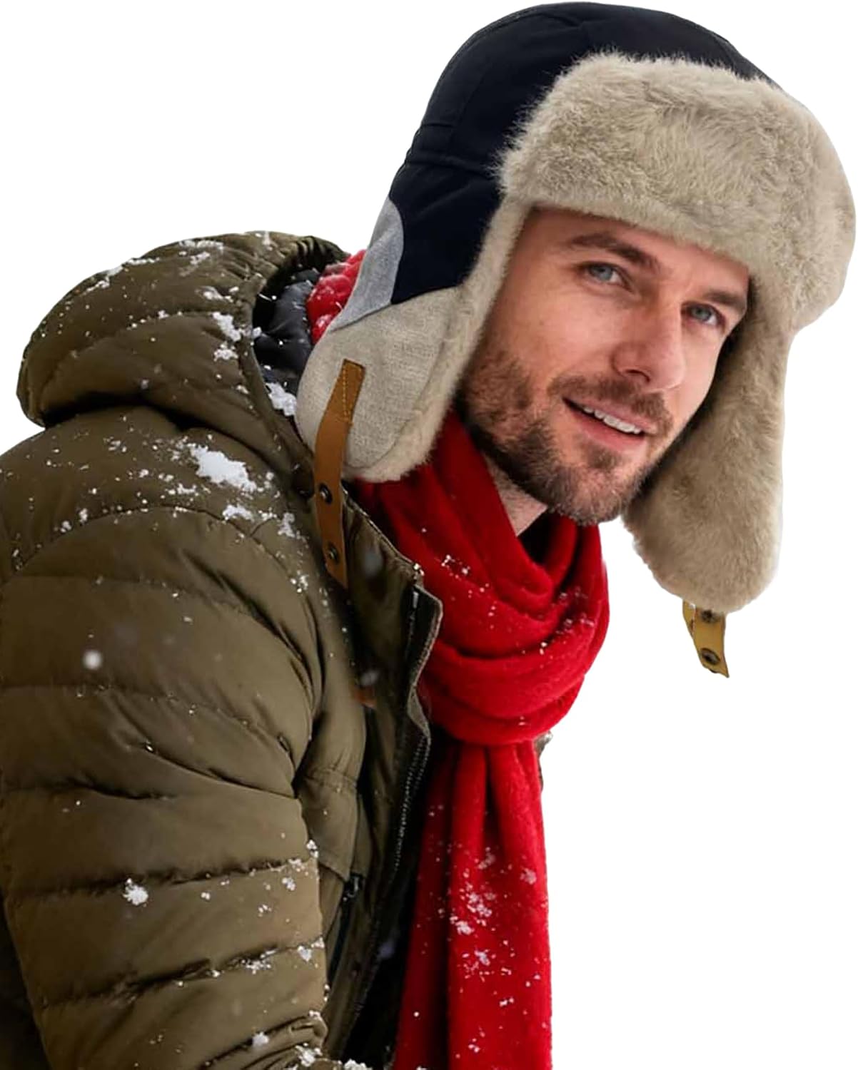 Clakllie Faux Fur Trapper Hat Warm Eskimo Hat Russian Trooper Hats Unisex Earflaps Hat with Chin Strap Winter Snow Cap