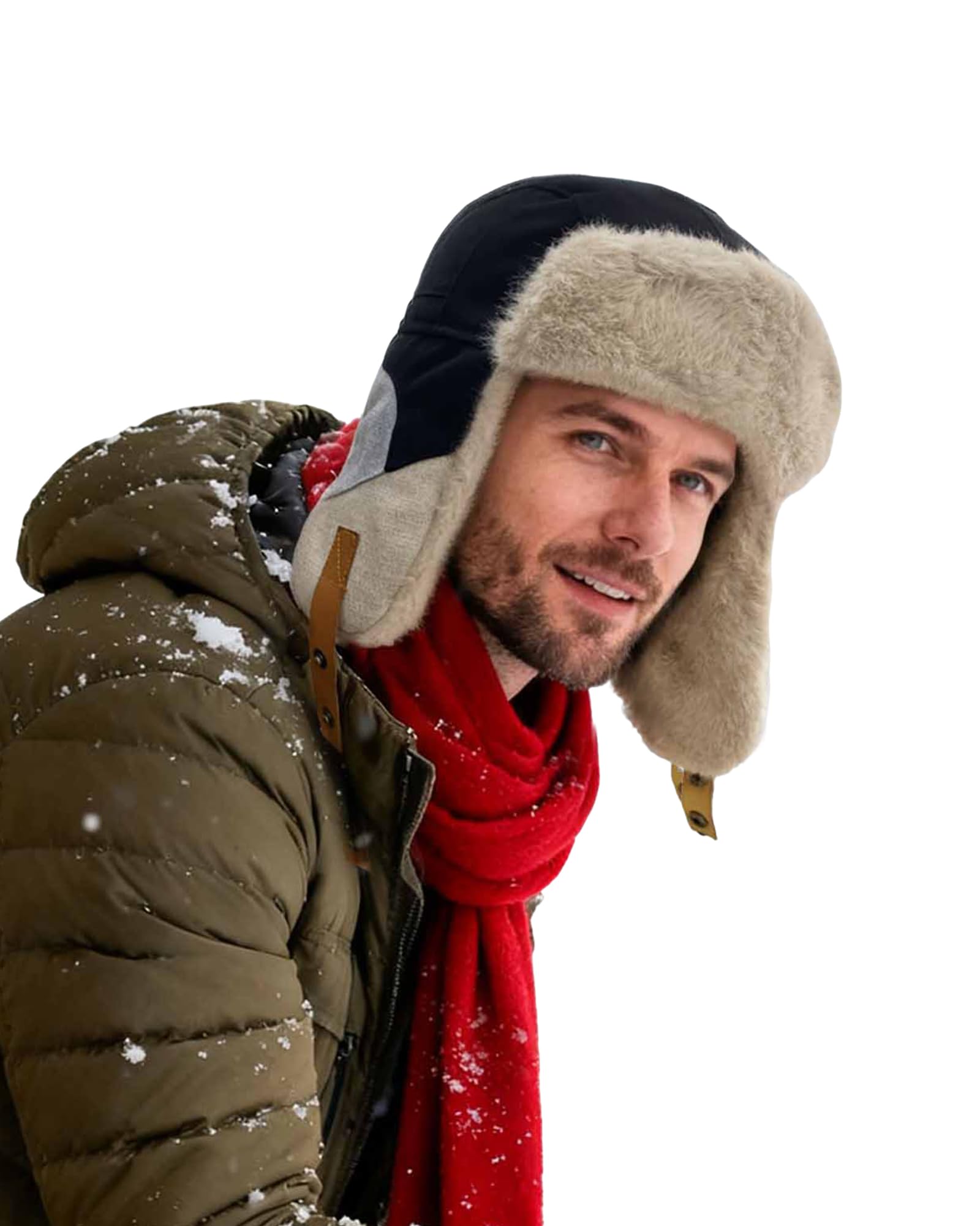 Clakllie Unisex czapka lotnicza, zamszowa, wiatroszczelna, czapka traperska, ciepła czapka ze sztucznego futra, rosyjska czapka, ciepła bawełniana czapka