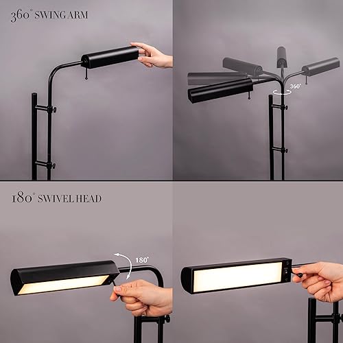 Miniatura 4 de O'Bright Cedric - Lámpara de pie ajustable para farmacia, diseño industrial para lectura, manualidades, trabajo, LED de 10 W, altura de 45 a 61