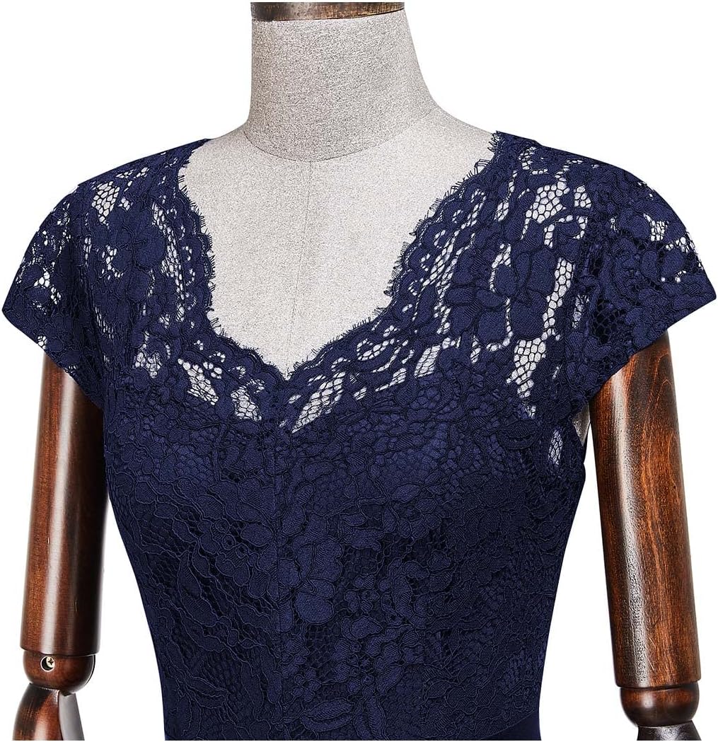 MISSMAY Women's Retro V-Neck Lace Split Style Evening Formal Long Dress - Image 7