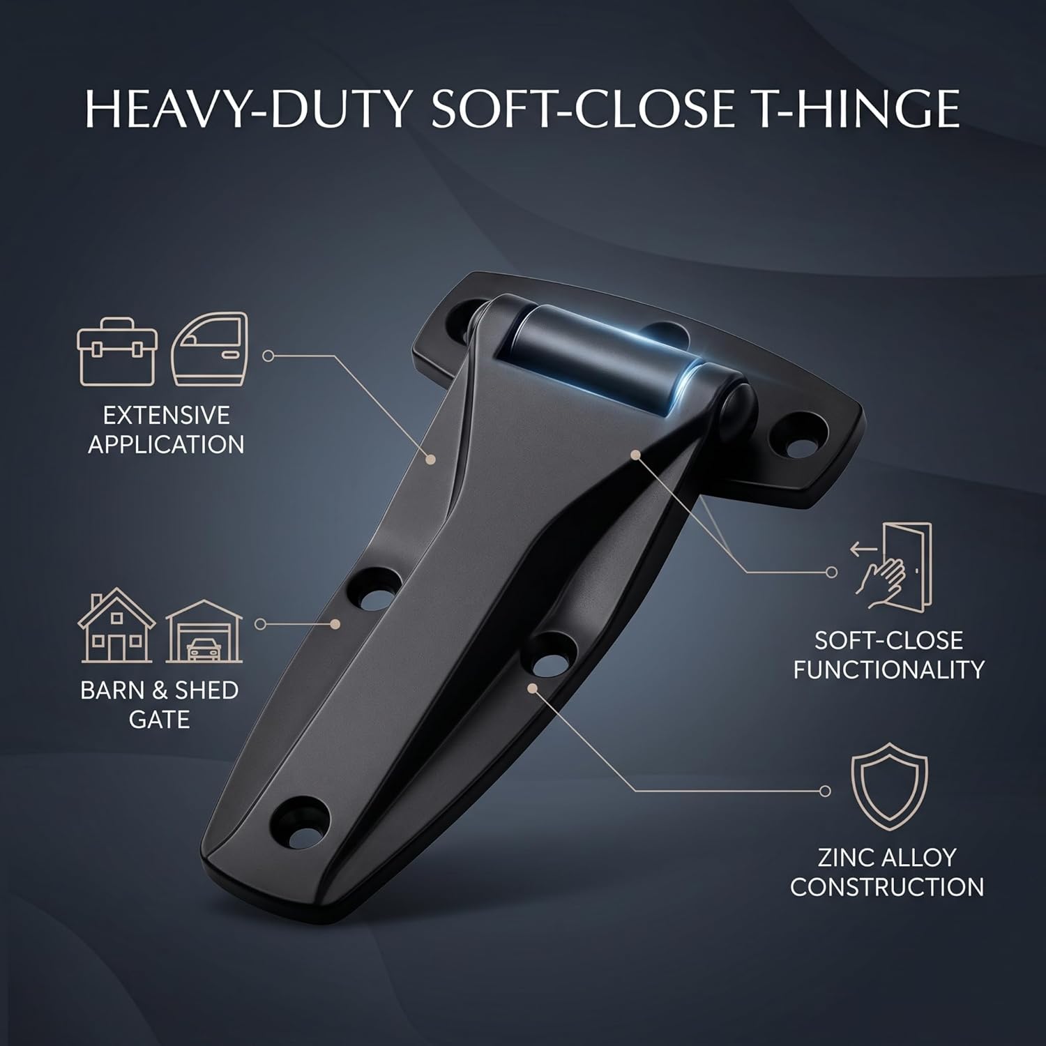 T Hinge T Shed Gate Strap Hinge Barn Door Hardware Hinge Fence Hinge Soft Close Tee Hinge Zinc Alloy T Strap Hinge Replacement for Toolbox Car Door (Black)