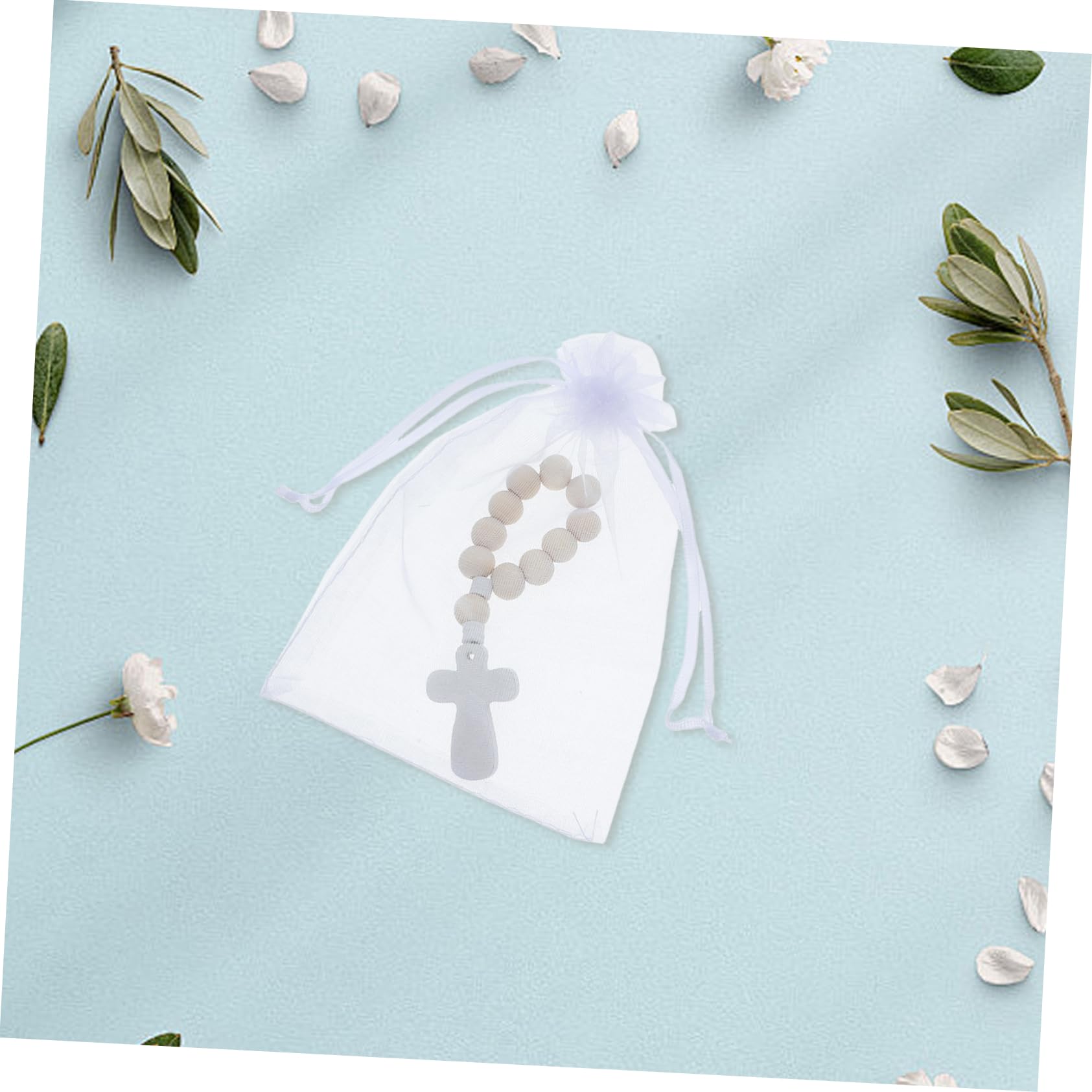 Housoutil Sets de Bracelets Chapelet en Bois et Paquet en Filet avec Perles Lisses pour Baptême Lot de 40 Fête et Célébrations, Accessoires de Prière pour Bébé