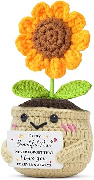 QMVMV Handmade Sunflower Crochet Nan Gifts from Grandson Granddaughter - Birthday Christmas Thanksgiving for Nan