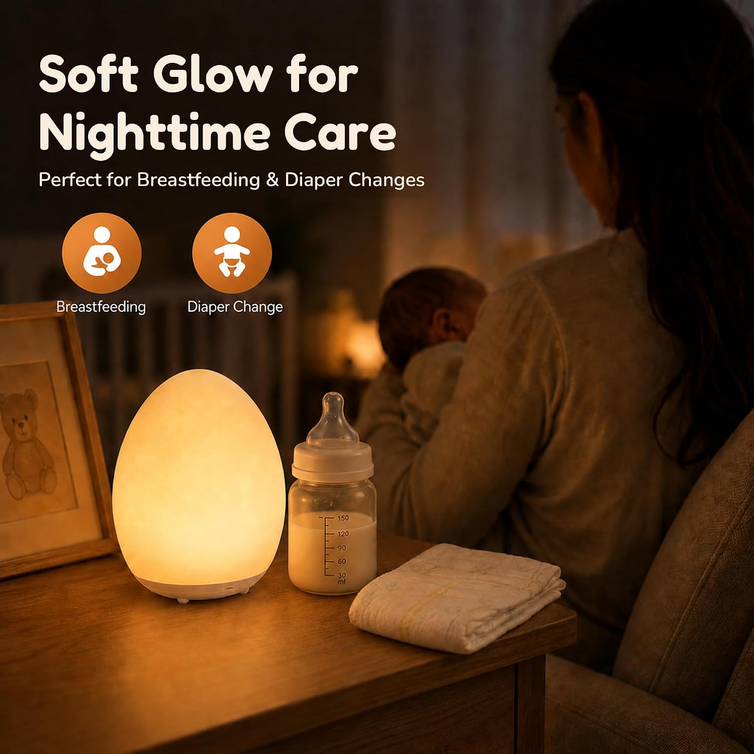 Egg Night Light for Kids, Soft Silicone Baby Egg Light for Nursery | Touch Control, Stepless Dimming & 7 Color Changing, Rechargeable, 30/60 Minute Timer for Breastfeeding, Nursery