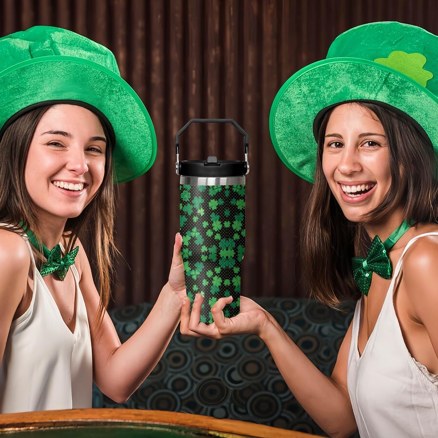 30oz St Patricks Day Tumbler with Handle and Flip Straw, Green Irish Shamrocks Stainless Steel Vacuum Insulated Cup, Travel Mug Water Bottle, Gifts for Women Men - Image 6