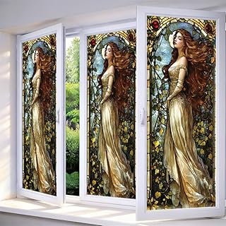 IVN Stained Glass Window Film Moonlit Woman Pattern 17.7 x 39.3 Inch Flo...