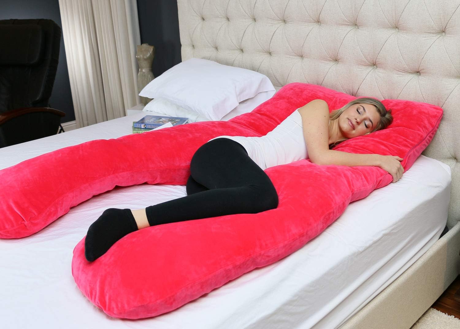 Support-U Total Body Pillow | Features a Luxurious Plush Minky Cover | U Shaped Pregnancy Pillow | Full Body Maternity Pillow | Full Body Pillow (Pink Sizzle)