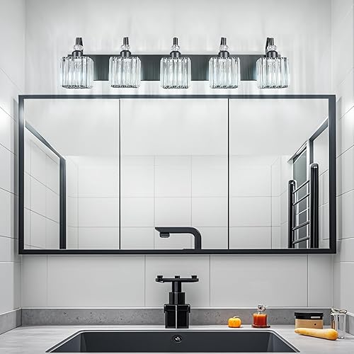 Miniatura 89 de Moderna lámpara de tocador de baño con 3 luces de cristal cromado sobre espejo para aplique de pared de baño Cromado,Oro,Negro Oro,Negro