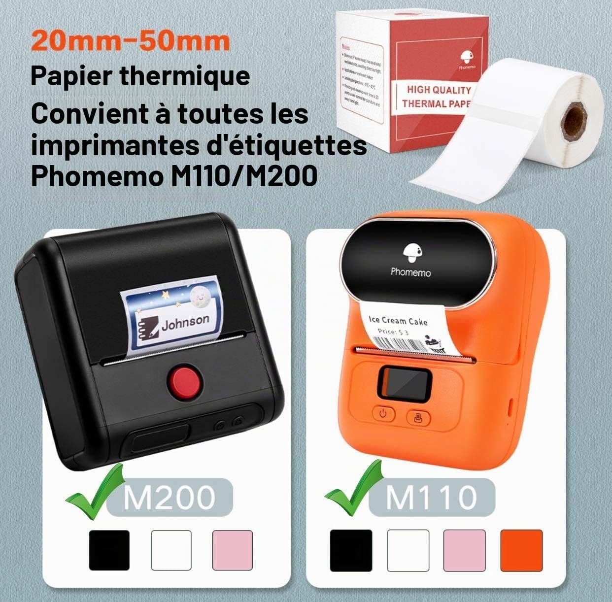Phomemo Étiquette thermique,étiquette ronde auto-adhésive multifonctionnelle,adaptée à l'imprimante d'étiquettes Phomemo M110 / M200.0.78" x 0.78" (20x20 mm),300 / rouleau,(étiquette ronde blanche)