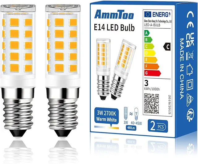 AmmToo E14 LED Lampe warmweiß 3W 480 Lumen, energiesparende Glühbirne