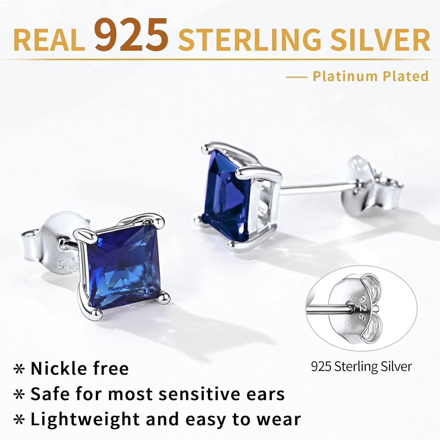 ChicSilver 925 Sterling Silver Earrings Sparkling Heart/Round/Princess Cut Birthstone Earrings for Women Birthday Jewelry with Gift Box - Image 8