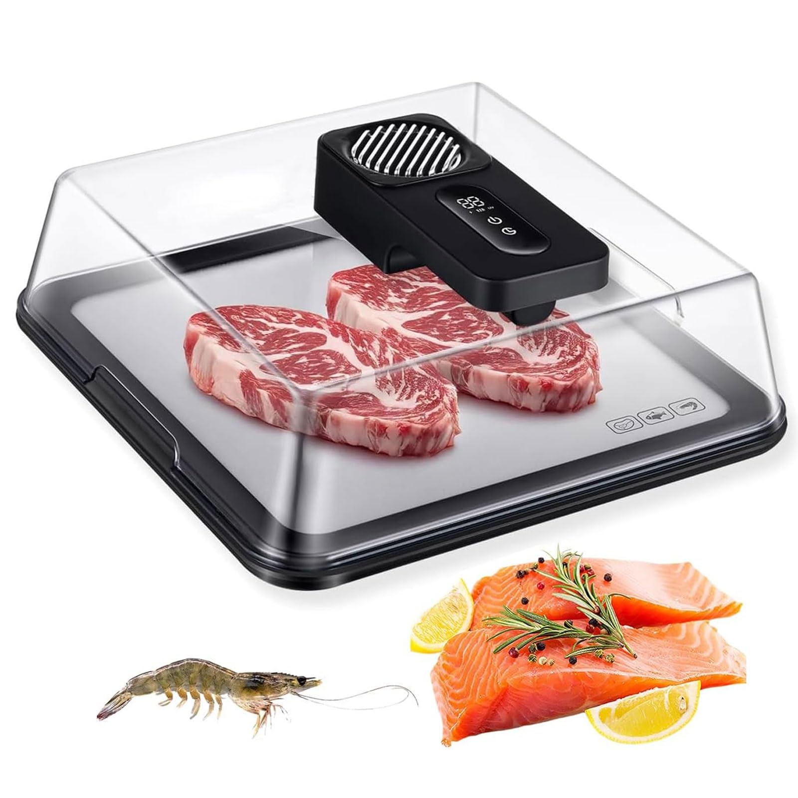 GYKOZY Electric Thawing Board, 4.2L Meat Defrosting Tray with Visual Lid, Rechargeable Smart Meat Thawing Box with Airflow Technology, for Frozen Steak, Chicken, Fish, Shrimp and Seafood (Black)