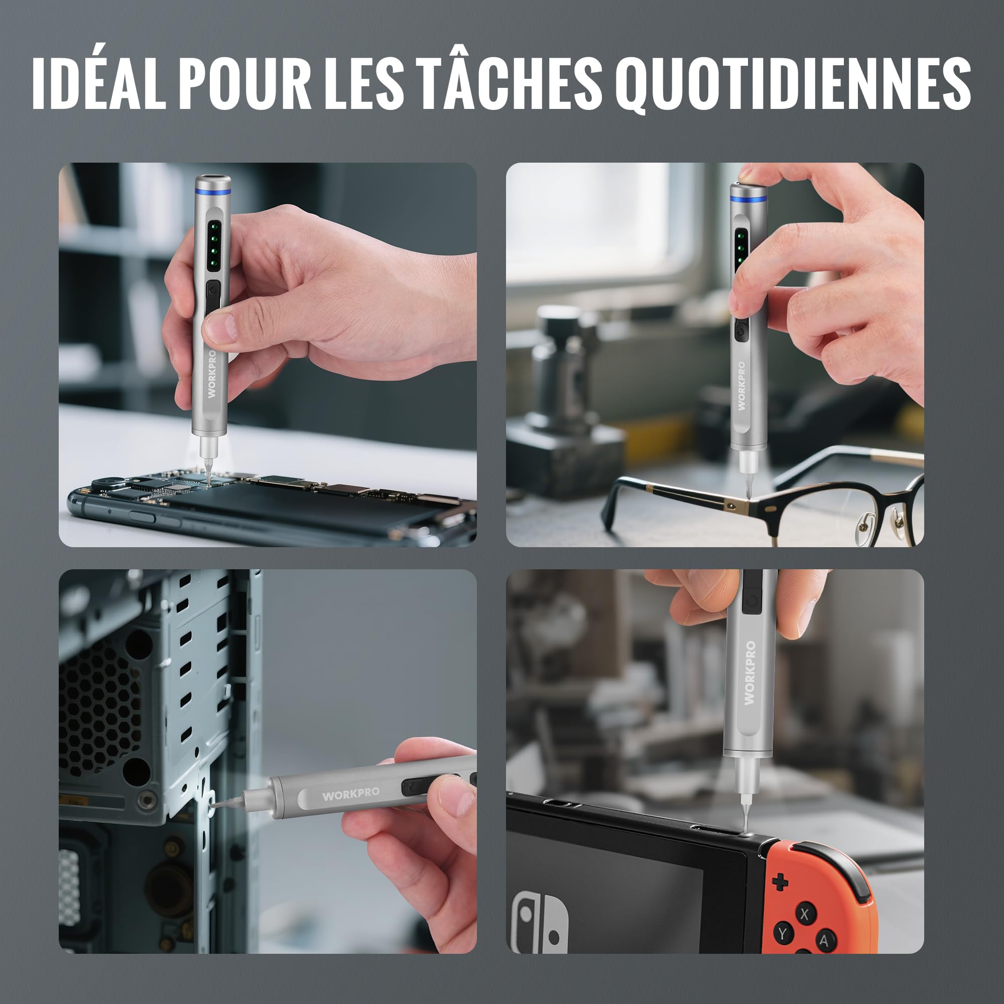 WORKPRO Tournevis Électrique de Précision 42 en 1 avec 36 Embouts | Embouts S2, Boîte Magnétique, Recharge USB Type-C, Idéal pour Téléphone, Montre et Appareil Photo