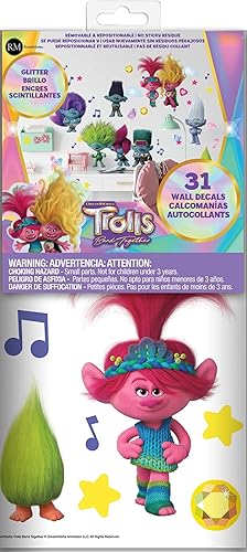 Miniatura 6 de RoomMates Trolls 3 Band Junto con calcomanías de pared con purpurina