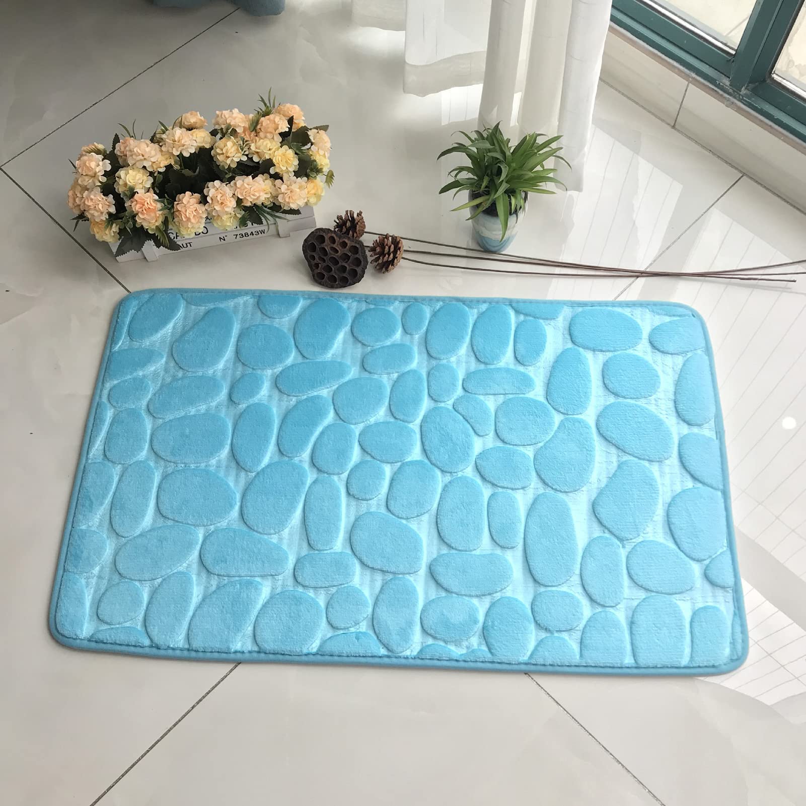 JIUDAN Bath Rugs Non Slip Washable,Cobblestone Bathroom Rug Mat Thicken Bath Mat Bathroom Soft Crystal Velvet Bath Carpet Toilet Entry Way-F 50x80cm