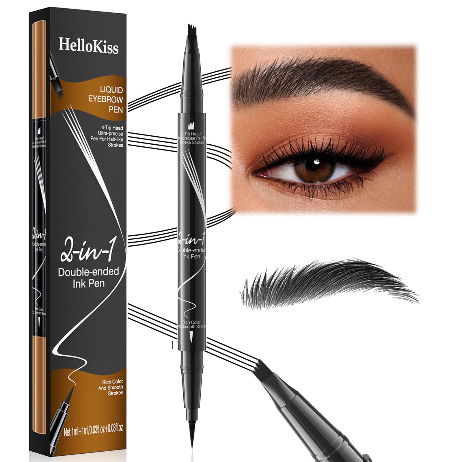 Long Lasting Eyebrow Pencil and Eyeliner Pen, Dual-Ended, Waterproof, Grey