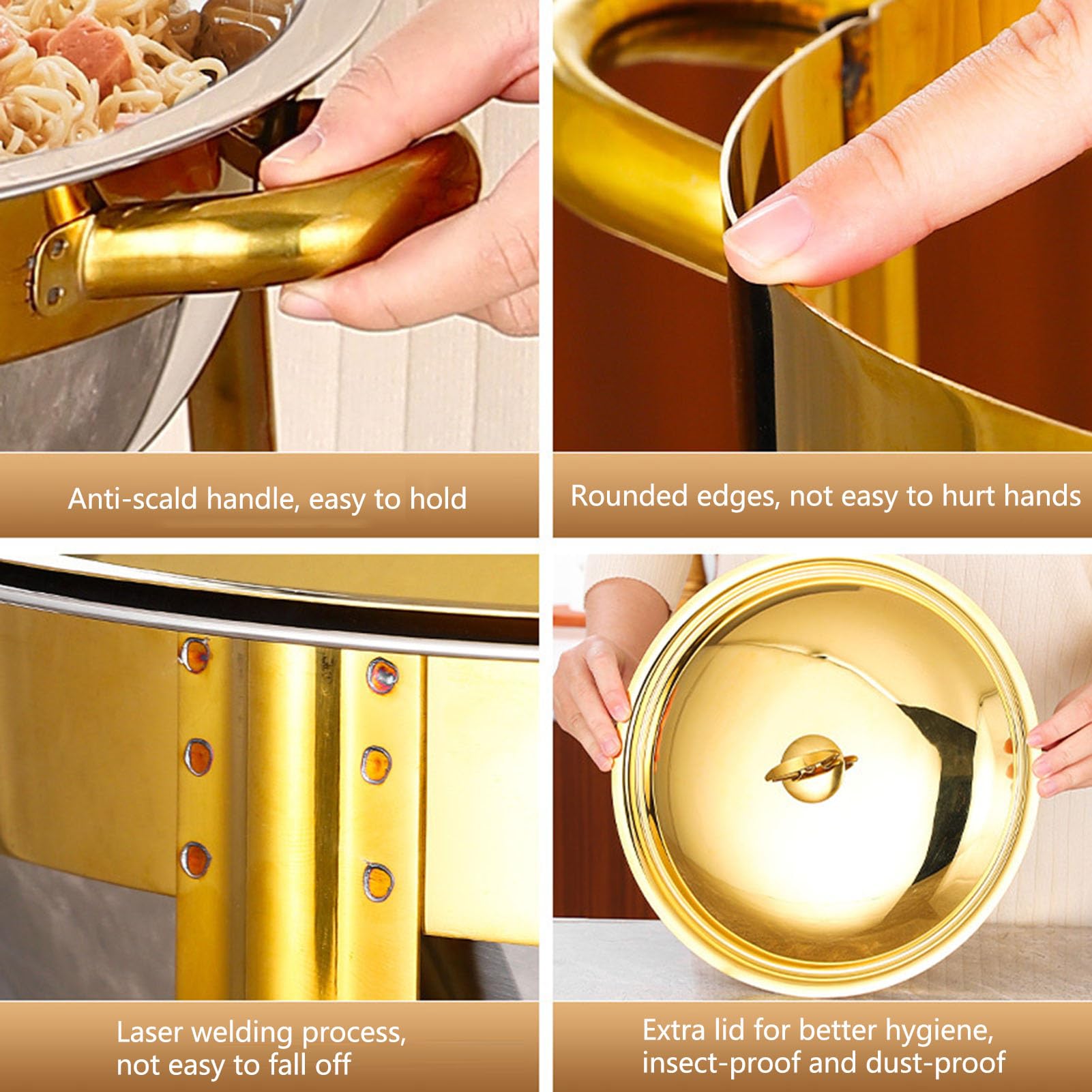 Scaldavivande per zuppe Chafing Dish, scaldavivande Rotondo in Acciaio Inox, Chafing Dish in Acciaio Inox, per Hotel, Buffet, ristoranti, riunioni di Famiglia,B,4.5L