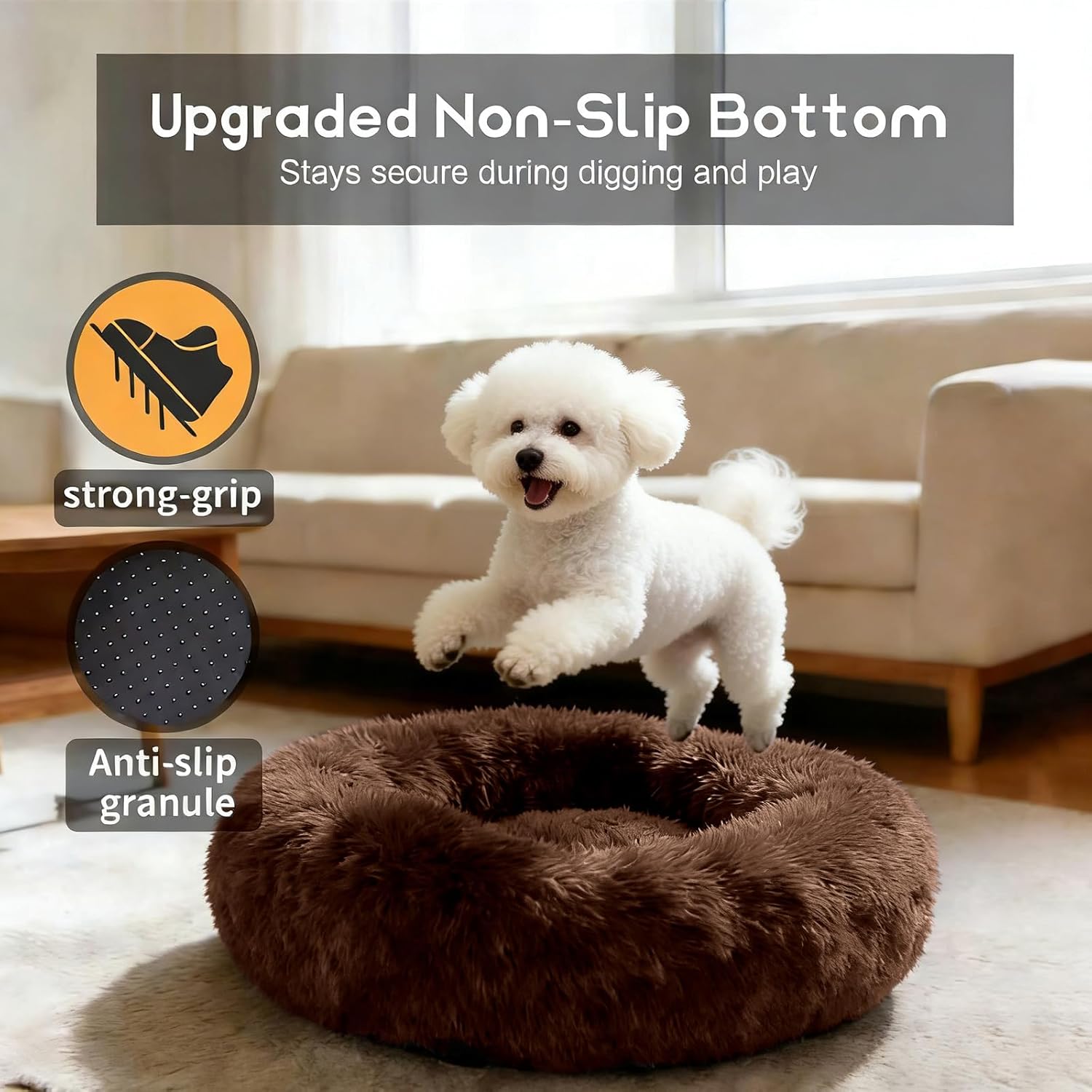 Comfort Donut Dog Bed for Small Dogs, Cat Bed & Pet Bed for Indoor Use, Medium Size with Soft Plush, Round Dog Beds for Large Dogs and Cats(Coffee,36''Lx36''Wx8''Th)