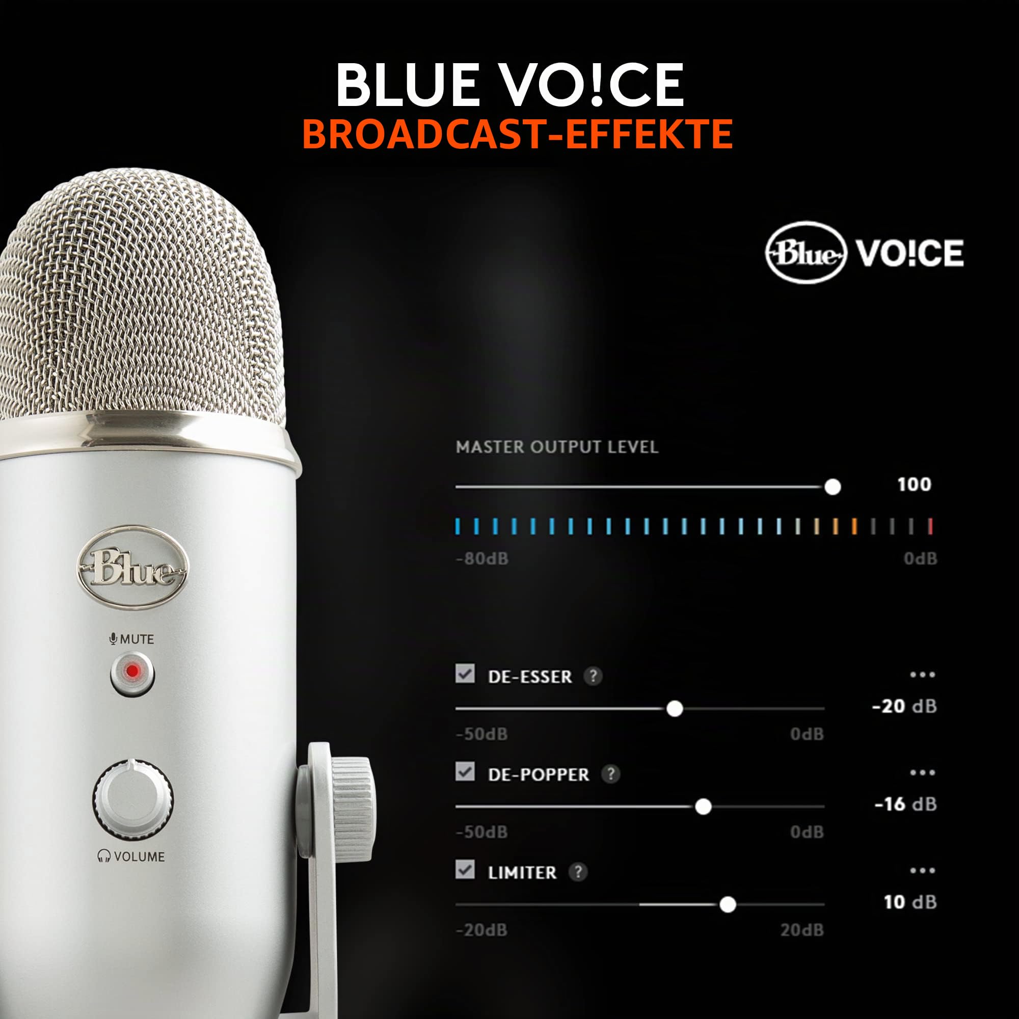 Blue Microphones Yeti Professionelles USB-Mikrofon für Aufnahmen, Streaming, Podcasting, Broadcasting, Gaming, Voiceover und mehr, Plug 'n Play auf PC und Mac - Silber
