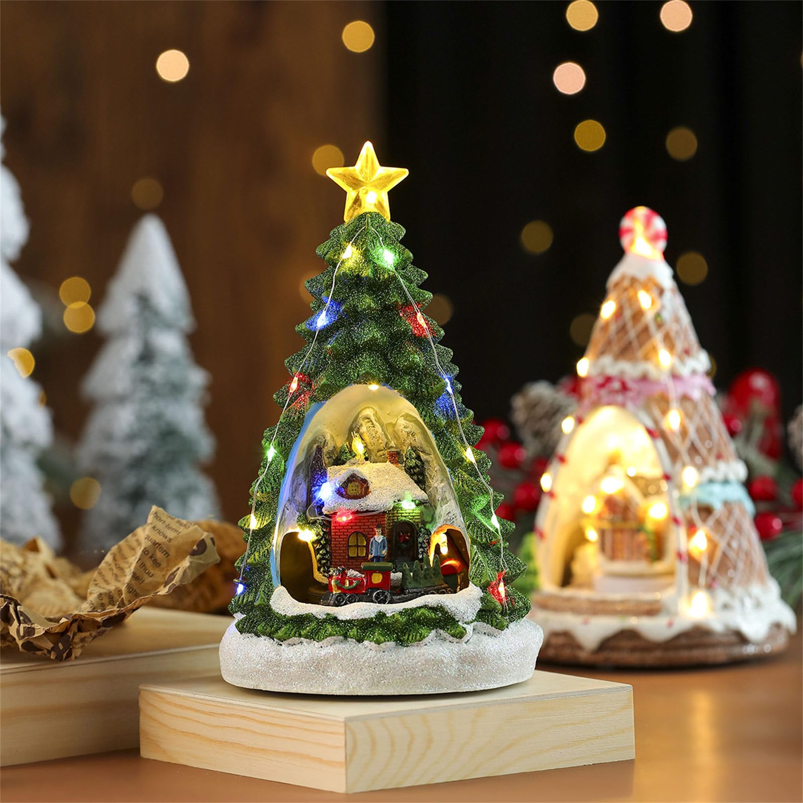 Caja musical de árbol de Navidad con tren giratorio, decoración del hogar para niños, niñas, hombres y mujeres