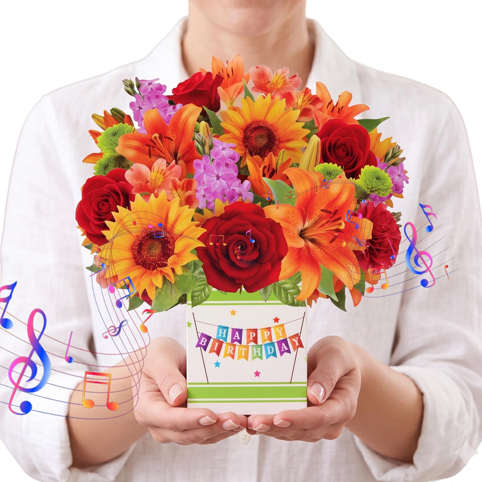 AOOSU Birthday Cards,3D Pop Up Birthday Card with Light & Music, Forever Sunflower Paper Bouquet Design, Handmade Pop Out Greeting Card, Unique Birthday Gift for Mom Wife Daughter Sister Women