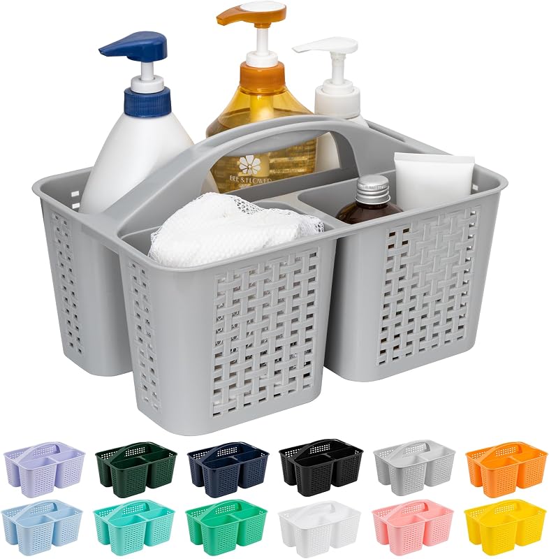 Tiawudi Organizador de ducha portátil, organizador con asa, cesta de ducha de plástico para guardar jabón, champú, suministros para el cabello y productos de belleza, organizador de suministros de limpieza para el hogar, dormitorio, estante y gabinete