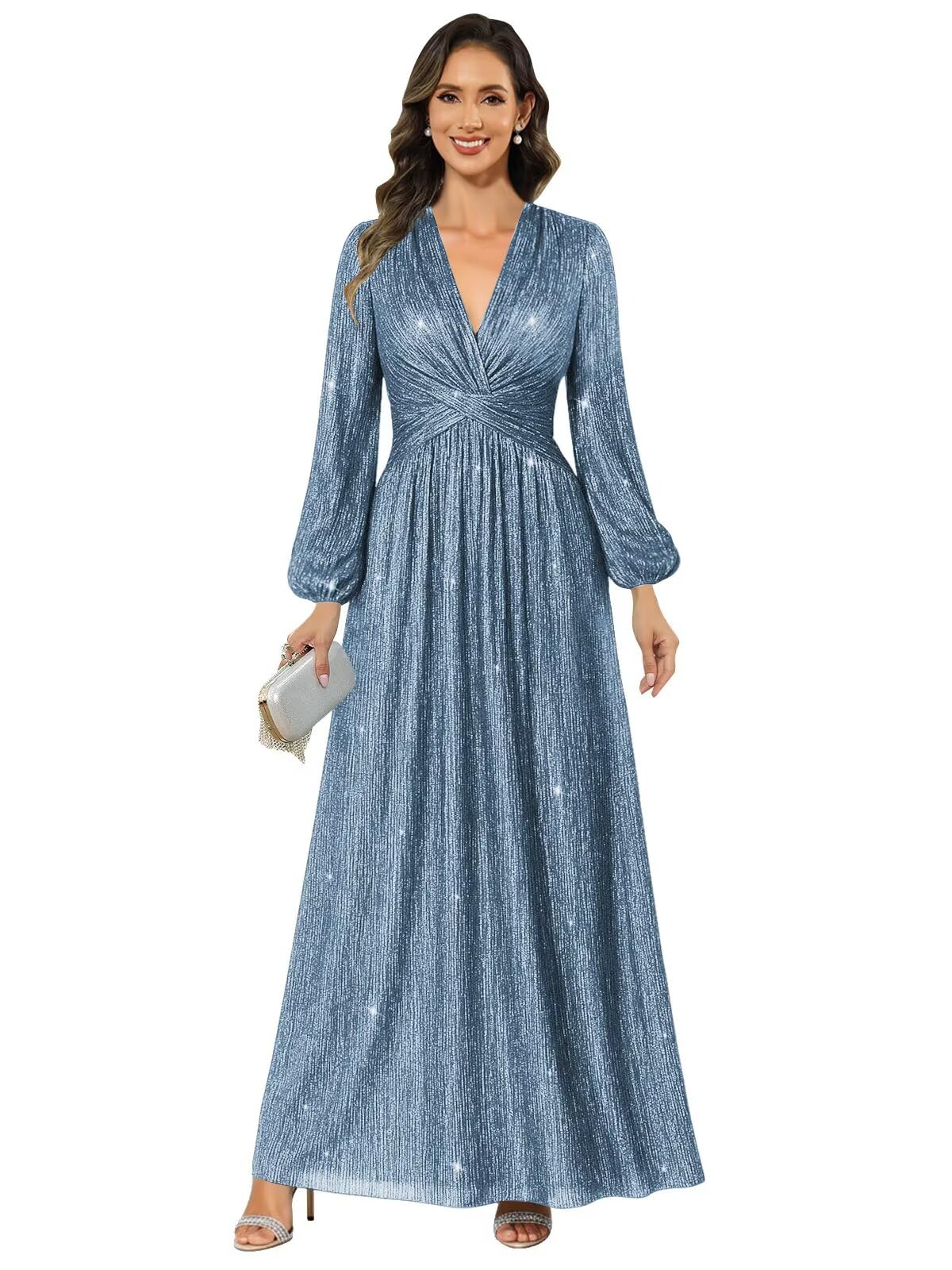 Long Sleeve Sequin Mother of The Bride Dresses for Women Formal Evening Gown