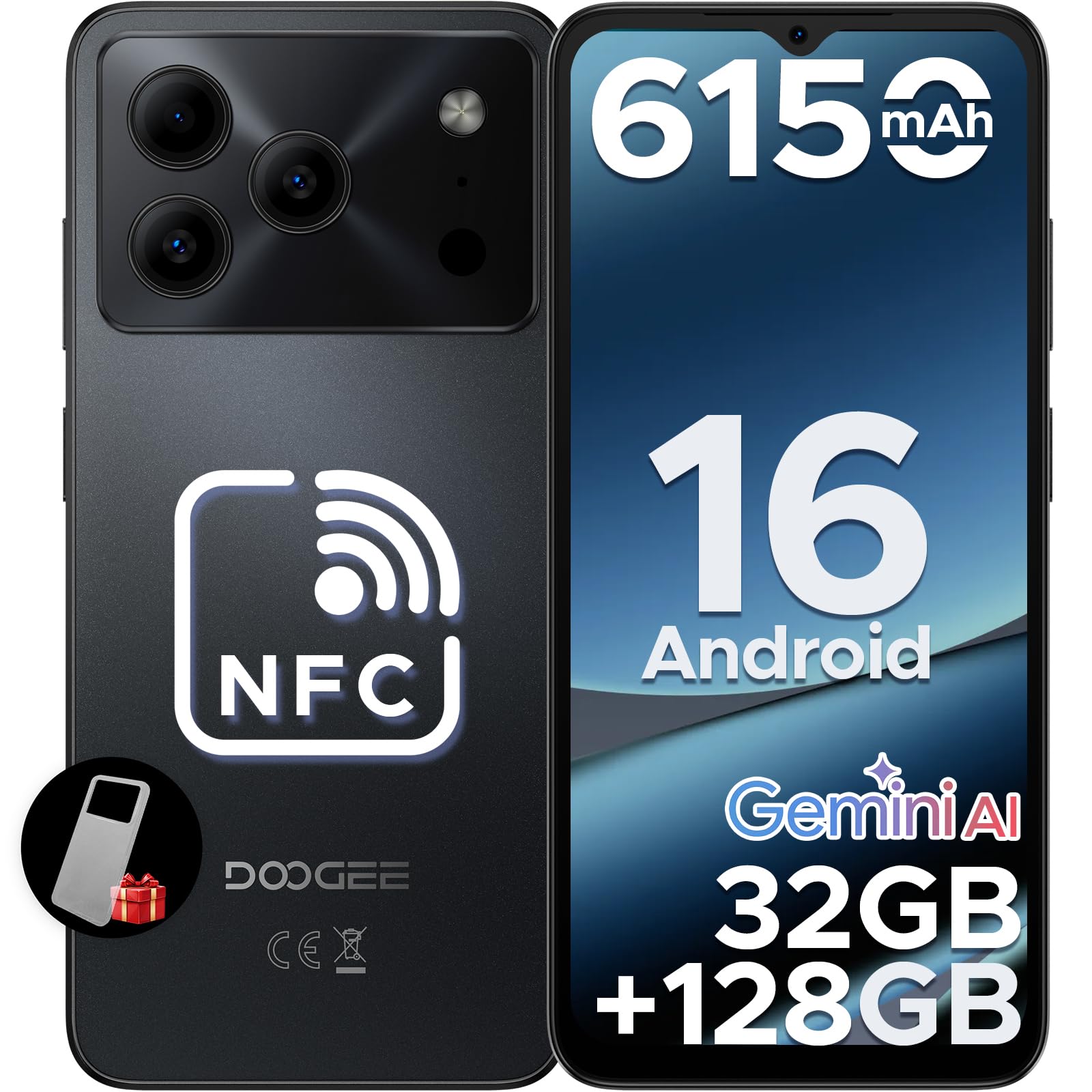 DOOGEE NOTE 56 PRO Mobile Phones, Newest Android 16 With Gemimi AI, 32GB+128GB/2TB, 6150mAh& 6.56"HD+90Hz Display, 4G Dual SIM Unlocked Mobile Phone, 8.45mm Ultra-Slim, Face ID, 5G WiFi, GPS,NFC-Black
