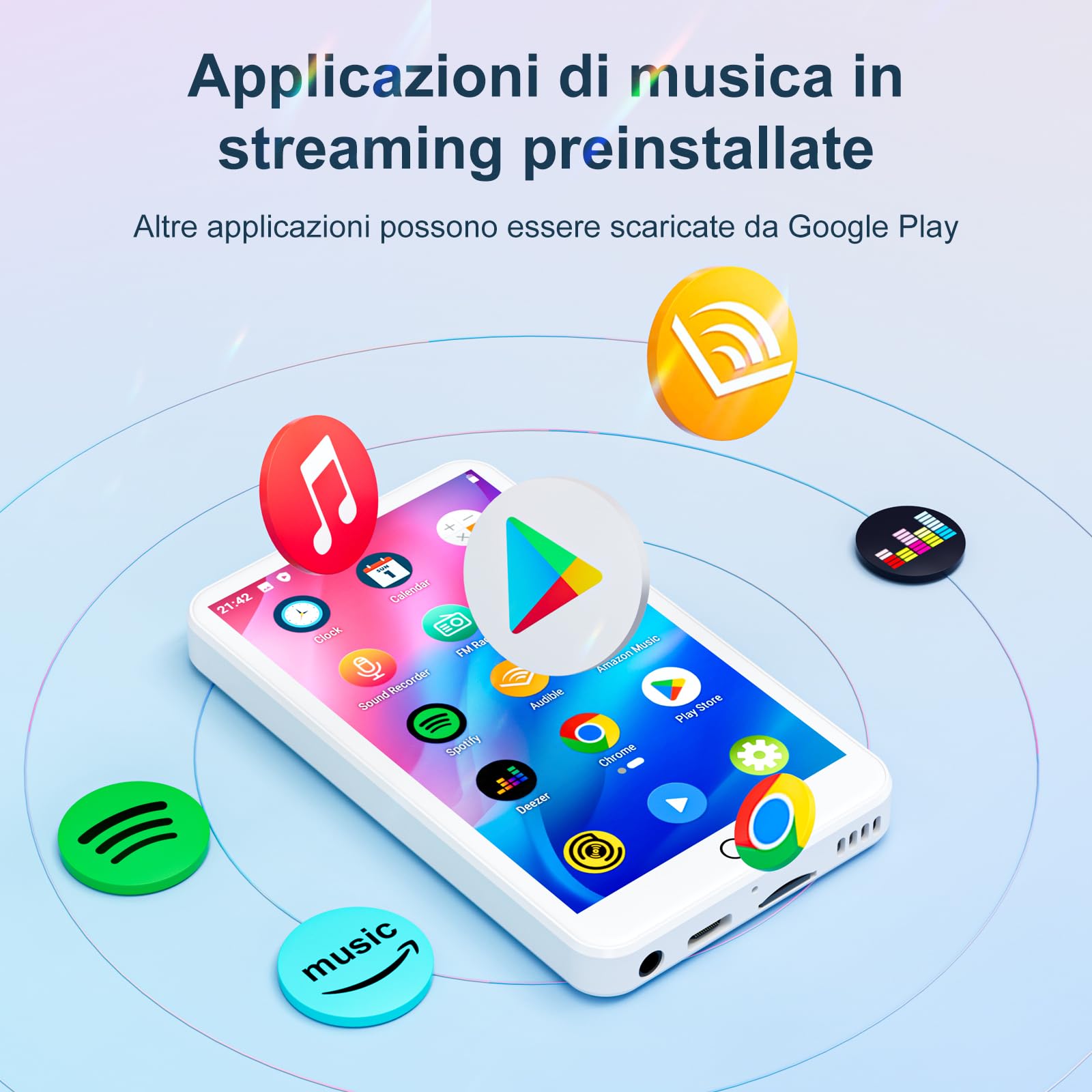 MECHEN Lettore MP3 Bluetooth, MP4 Lettore Musicale WiFi per Bambini, Sistema Android 9.0, Touchscreen da 4 Pollici, Compatibile con Spotify e Audible