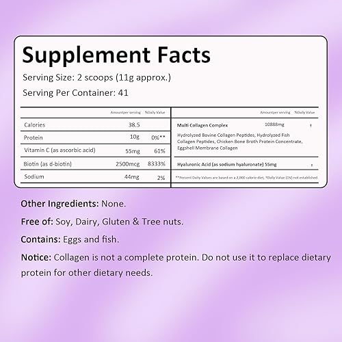 Miniatura 2 de Polvo de péptidos de colágeno múltiple  Colágeno hidrolizado tipo I, II, III, V, X para piel, cabello, uñas y soporte de articulaciones, sin sabor,
