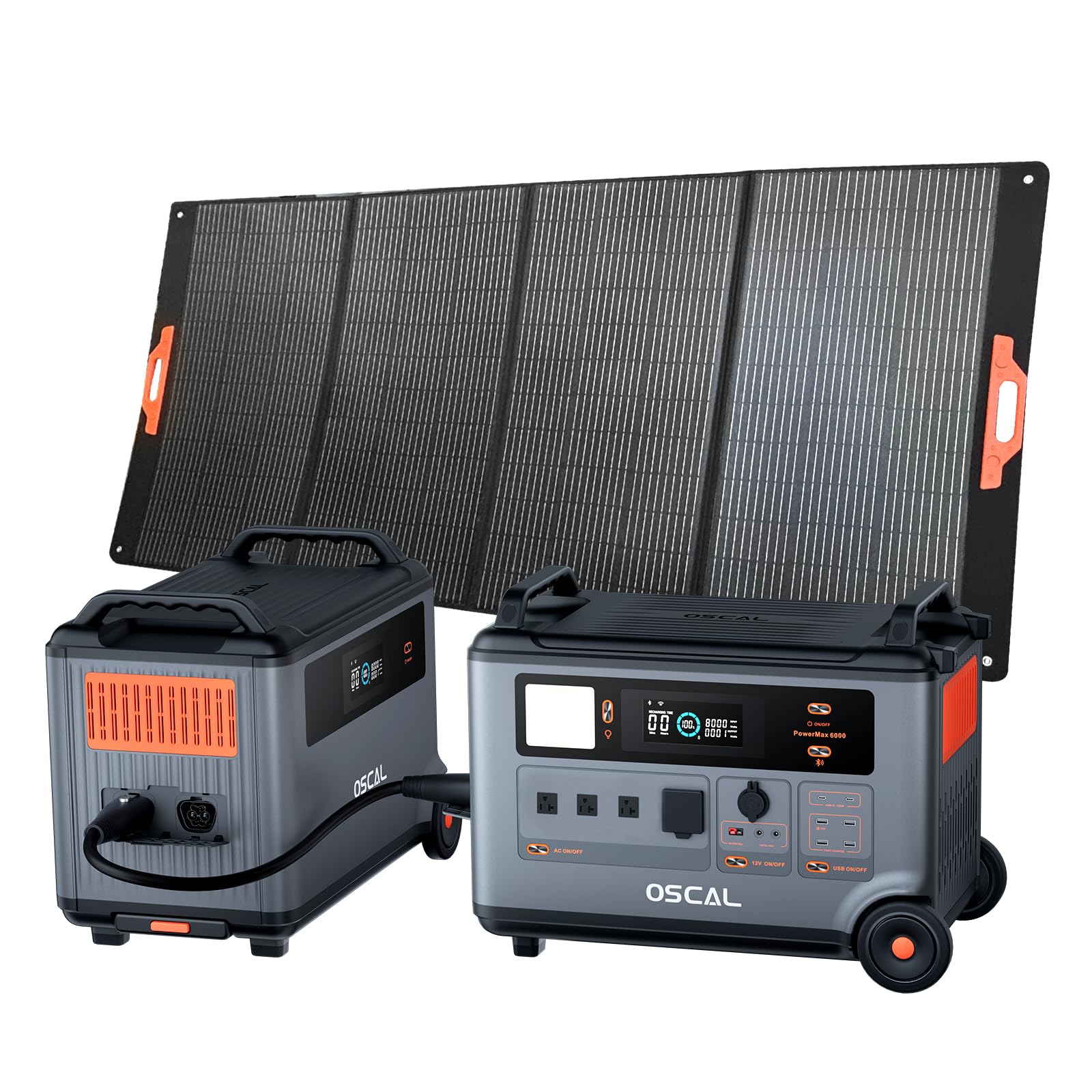 OSCAL PowerMax 6000 Portable Power Station with 400W Solar Panel and BP3600 Battery Pack 3600Wh LFP Battery Expandable