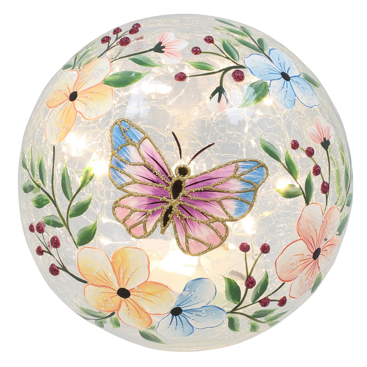 Shudehill Giftware Butterfly & Flowers Crackle Glaze LED Cordless Lamp JD361003