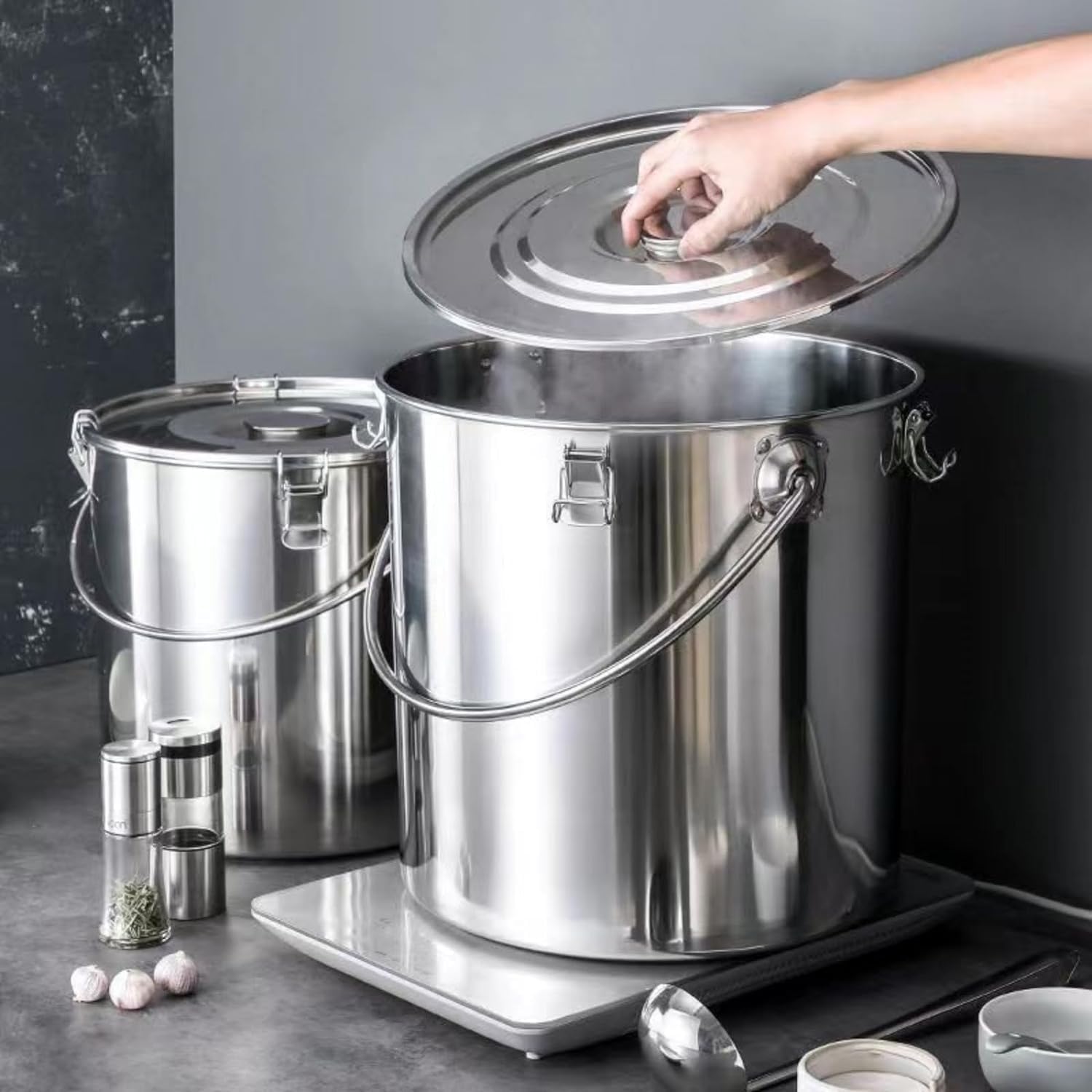 Amazon | Rutexcステンレス製蓋付きロック式寸胴鍋 3L-35L サイズ選択