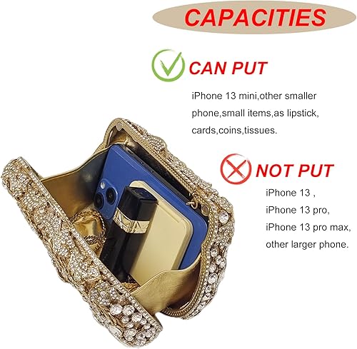 Miniatura 5 de Elegante bolso de mano de cristal con flores de rosa para mujer, formal, boda, novia, fiesta, floral, con diamantes de imitación